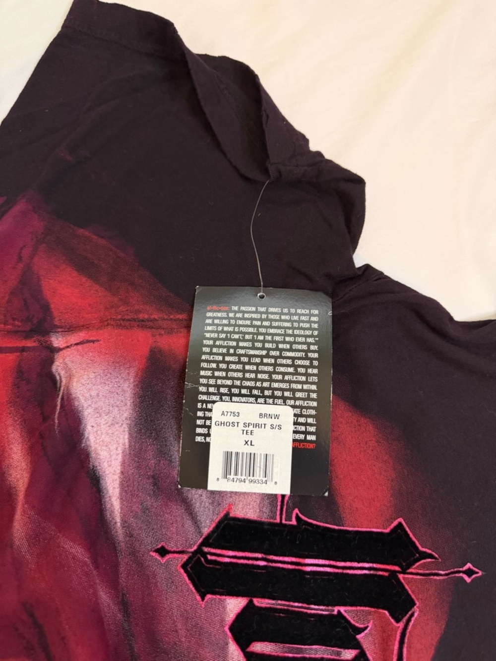 Affliction Maroon, Red and Black Skull Graphic Short Sleeve Tee - Picture 5 of 7